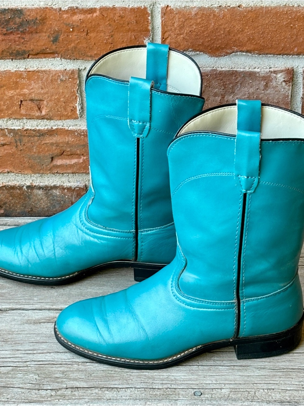 Laredo Women's Blue Turquoise Teal Leather Roper Western Cowboy Boots 6M